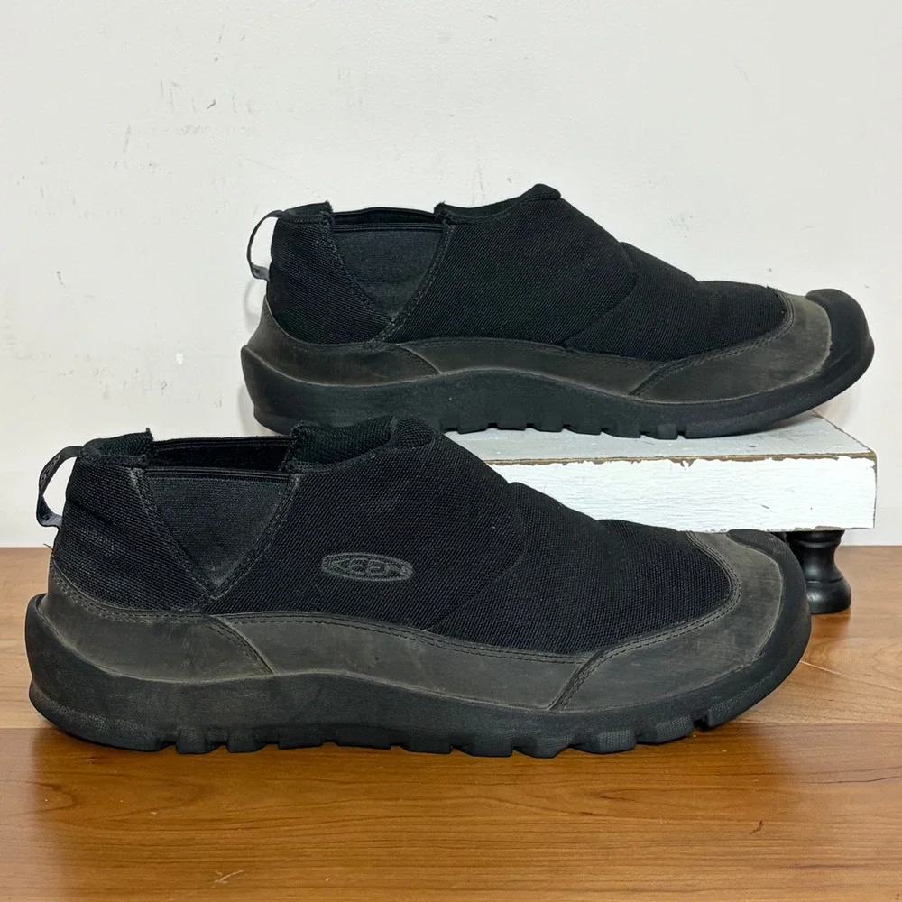 KEEN Mens 11.5 Black Textile Slip On Loafers Rubber Toe 1027985 Casual Shoes